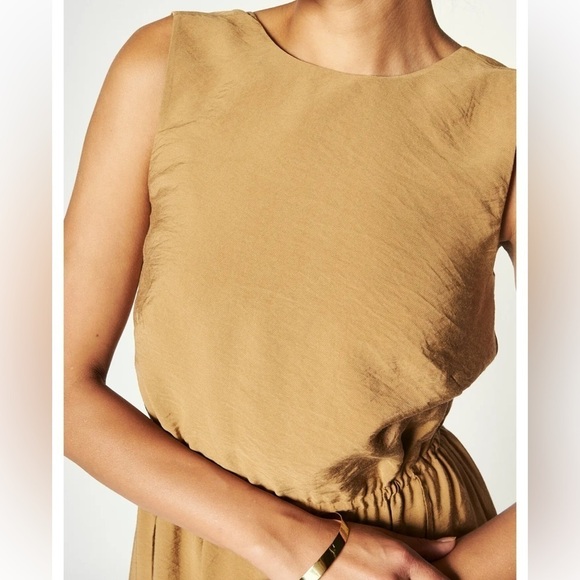 VINCE Cross-back Sleeveless Midi dress Caramel Brown M Size Medium New With Tags - Picture 5 of 16